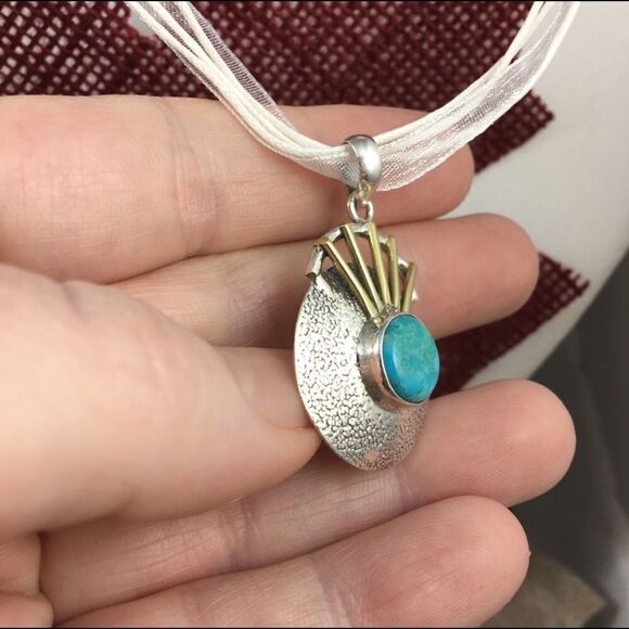 Evil Eye Blue Arizona Mohave Turquoise Two-Toned Pendant Necklace
